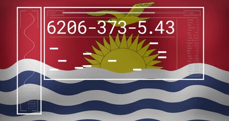 Poster - Kiribati flag with digital data and numbers overlay in animated design