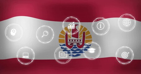 Poster - Animation of Polynesian flag with digital icons representing education and technology