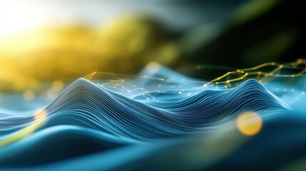 Poster - Dynamic waves of digital transformation nature setting abstract visualization futuristic environment aerial viewpoint innovation concept