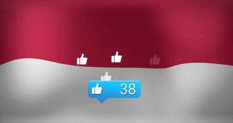 Poster - Animation of Indonesian flag with floating like icons and number 47