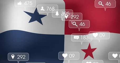 Poster - Panama flag with animation of social media notification icons overlaying