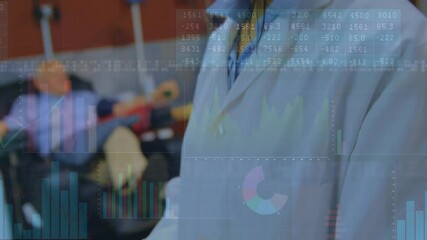 Poster - In hospital, healthcare professional analyzing financial data with animation of graphs