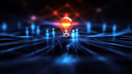 Poster - illuminating innovation a conceptual light bulb amidst a network of ideas virtual space digital art 