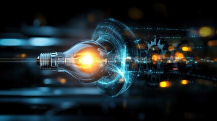 Poster - dynamic light bulb innovation modern laboratory digital art futuristic environment close-up viewpoin