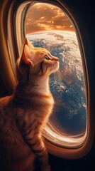 Wall Mural - an orange tabby cat gazing out the window at space