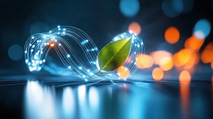 Poster - Dynamic leaf energy flow abstract digital space visual art futuristic environment close-up perspective nature's innovation