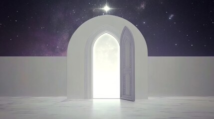 Wall Mural - a blue door with a star on it. the door is open. there are stars in the background