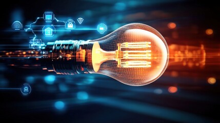 Poster - innovative light bulb technology modern workspace digital art futuristic environment close-up view e