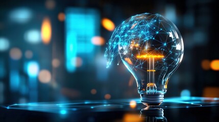 Poster - innovative light bulb concept futuristic lab setting digital art high-tech environment close-up view