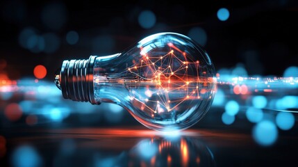Poster - innovative light bulb concept modern technology lab digital art futuristic environment close-up view