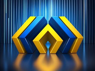 Poster - Abstract geometric arrangement of blue and yellow shapes with light streaks