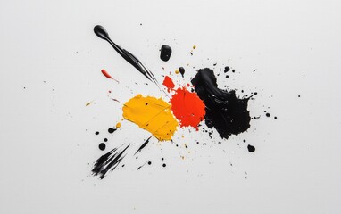 Poster - Black Red Yellow Paint Splatter on White Canvas