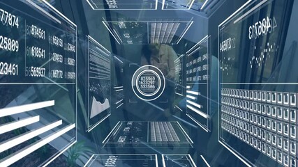 Poster - Animation of digital data panels and graphs forming futuristic tunnel in school