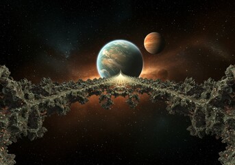 Wall Mural - generative ai exoplanet bridge: cosmic gateway concept art exoplanet space bridge archway planet gas