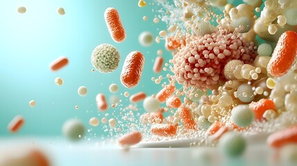 Poster - A visually minimal infographic illustrating how the Salmonella bacteria invade human cells and disrupt the digestive system leading to illness and various symptoms