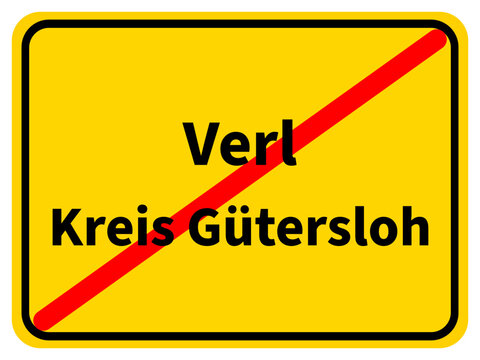 Illustration eines Stadtausgangsschildes von Verl, einer Gemeinde des Kreises Gütersloh