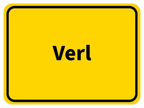 Illustration eines Stadteingangsschildes von Verl, einer Gemeinde des Kreises Gütersloh