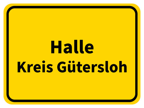 Illustration eines Stadteingangsschildes von Halle, einer Gemeinde des Kreises Gütersloh