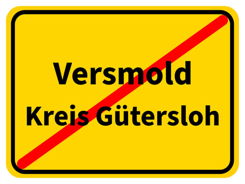 Illustration eines Stadtausgangsschildes von Versmold, einer Gemeinde des Kreises Gütersloh