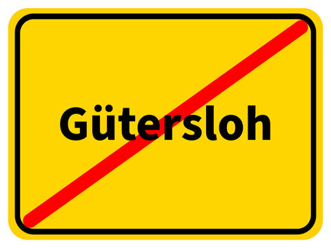 Illustration eines Stadtausgangsschildes von Gütersloh, einer Gemeinde des Kreises Gütersloh