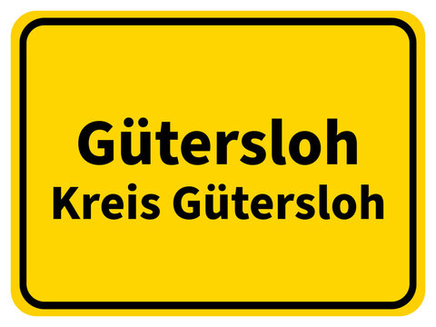 Illustration eines Stadteingangsschildes von Gütersloh, einer Gemeinde des Kreises Gütersloh