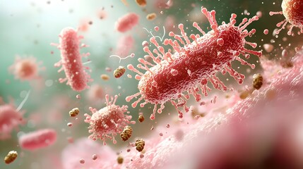 Poster - Minimal infographic showcasing the detailed structure of E  coli bacteria highlighting its distinctive rod shape and flagella in a simple clean design