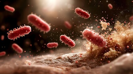 Poster - Sleek and minimalist depicting the role of E  coli bacteria in both the normal gut flora and potential pathogenic infections within the human digestive system