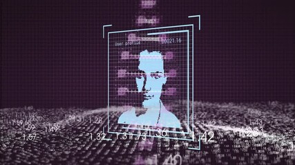 Poster - Analyzing data using digital face recognition with animation over numerical background