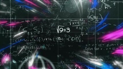 Poster - Animation of mathematical equations with dynamic light streaks in school background