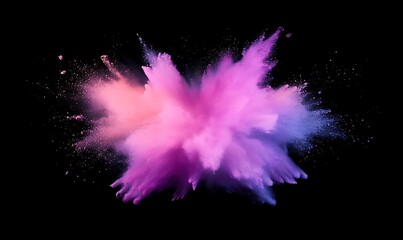 Poster - Colorful powder explosion creating a vibrant splash on a black background.