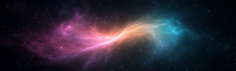 Poster - Colorful cosmic nebula with swirling gas and stars against a dark background.