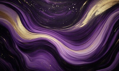 Poster - Abstract purple and gold fluid art with swirling patterns and glitter accents.