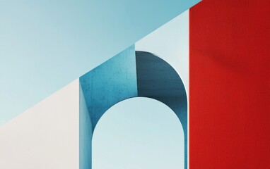 Poster - Abstract Architectural Detail With Red White And Blue Geometric Shapes