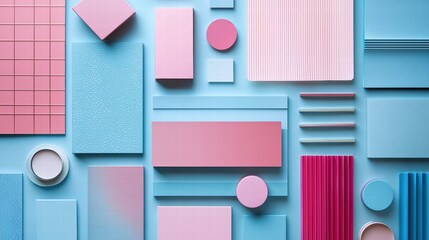 Poster - Wall displaying an array of different colored shapes in a contemporary artistic and modern setting