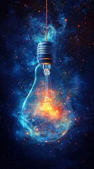 Poster - Captivating light bulb surrounded by a stunning nebula displaying cosmic inspiration and creativity