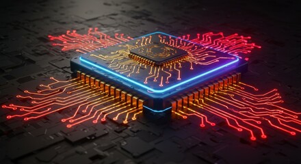 Poster - Advanced Microprocessor Technology: Neon Glowing Circuitry and Microchip Design