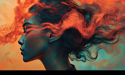Poster - Fiery, ethereal woman portrait