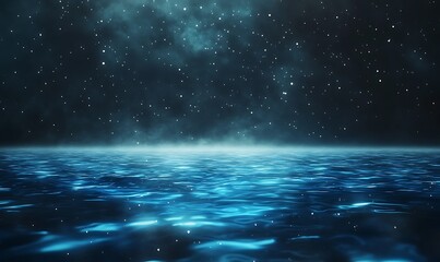Aufkleber - Serene ocean waves under a starry night sky with a misty horizon.