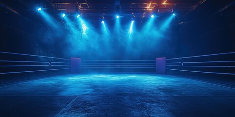 Poster - Dramatic wrestling stage backdrop illuminated by vibrant light beams, Full HD, 32k Resolution