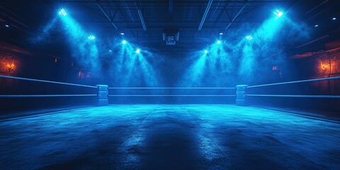 Aufkleber - Dramatic wrestling stage backdrop illuminated by vibrant light beams, Full HD, 32k Resolution