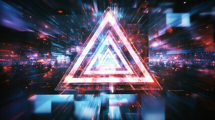 Fototapete - Futuristic digital art featuring glowing triangular patterns and vibrant colors : Generative AI