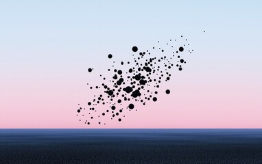 Poster - Black Particles Scattered Across Pink And Blue Gradient Sky