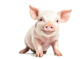 Poster - Adorable young piglet with soft pink skin and charming features looking playfully at the camera : Generative AI