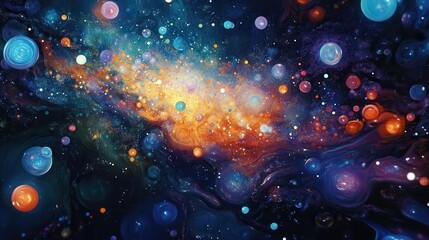 Fototapete - Vast cosmic scene featuring swirling galaxies, bright stars, and colorful celestial bodies with deep space elements creating a mesmerizing universe backdrop