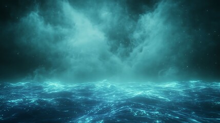 Aufkleber - Dark, moody ocean waves illuminated by ethereal light under a cloudy sky.