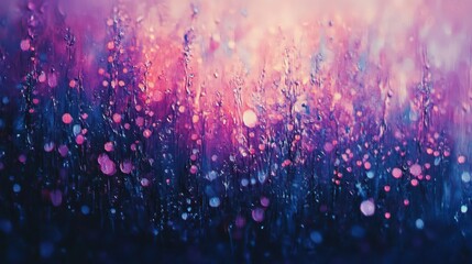 Fototapete - Vibrant Abstract Background with Water Droplets and Colorful Blurred Lights in Purple and Pink Shades