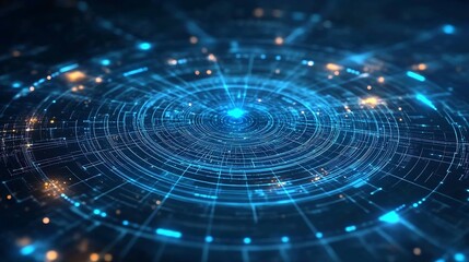 Poster - Intricate futuristic technology illustration with glowing patterns and vibrant blue lights : Generative AI