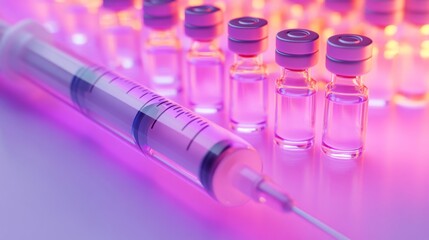 Wall Mural - vaccine syringe and vials with vibrant lighting for medical and healthcare design