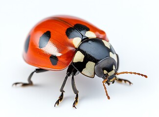 Poster - Artistic close-up of a ladybug showing its shiny surface and unique markings with a soft background : Generative AI