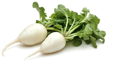 Poster - Pair of fresh radishes with green tops emphasizing organic choices and vibrant healthy lifestyles in meals : Generative AI